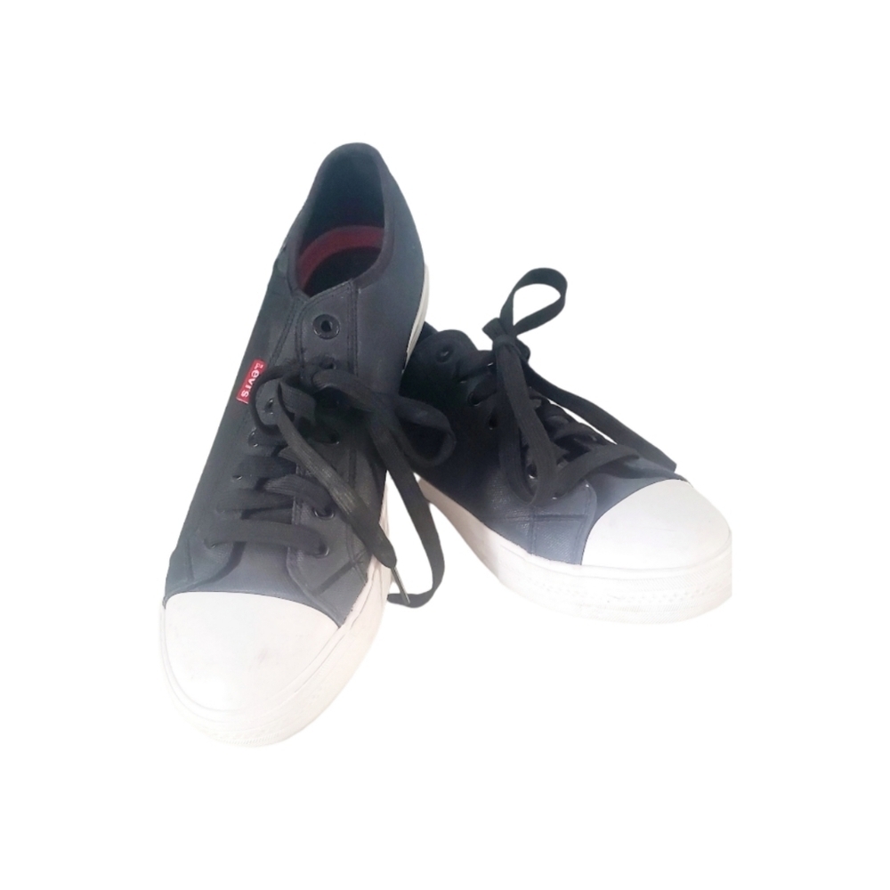 Levi Strauss Mens Black Coated Canvas Low Top Sneakers with Menory Foam Size 10